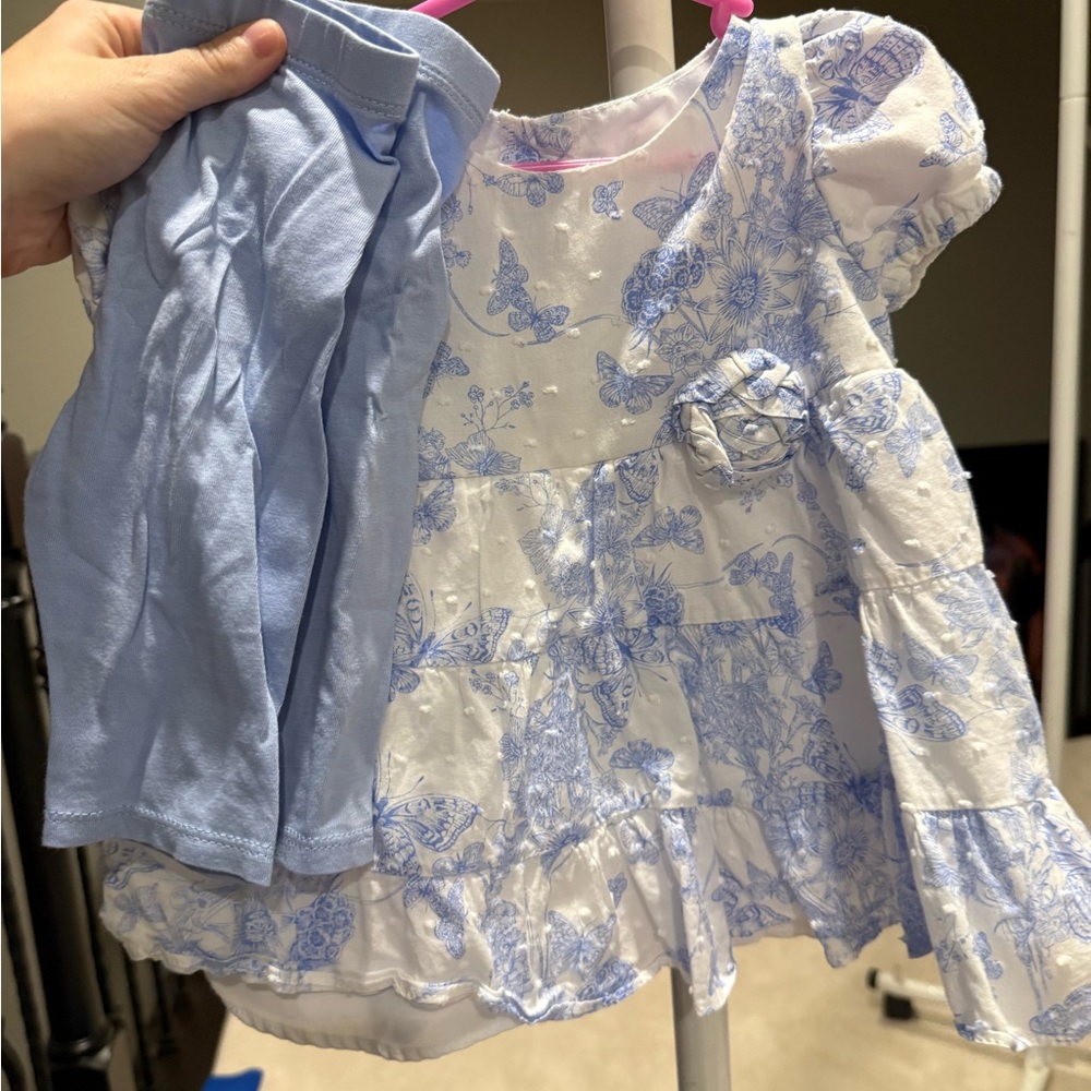 Blue and White Floral Girls Dress